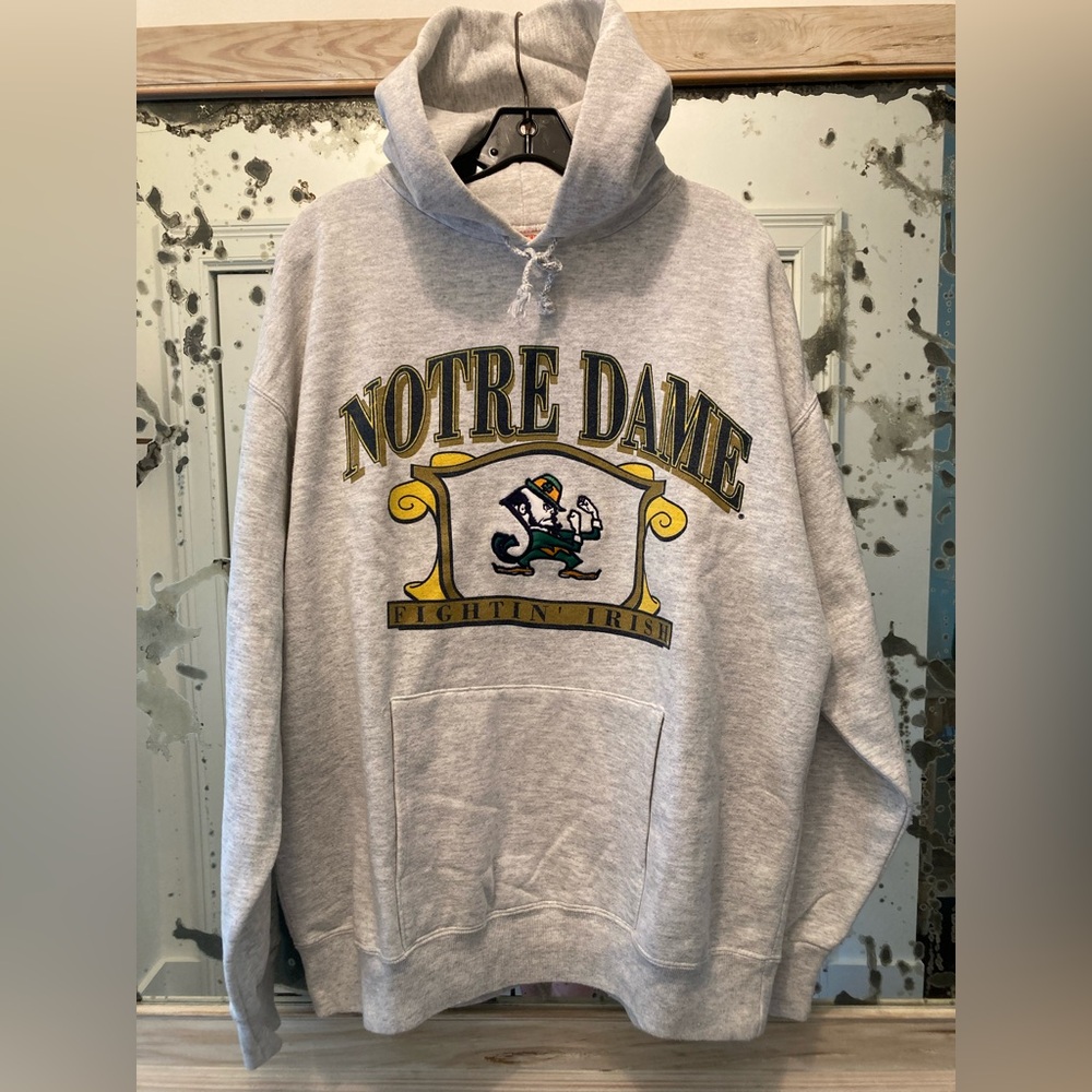 Vintage 90s Notre Dame Fighting Irish Nutmeg Mills Hoodie Sweatshirt NOS